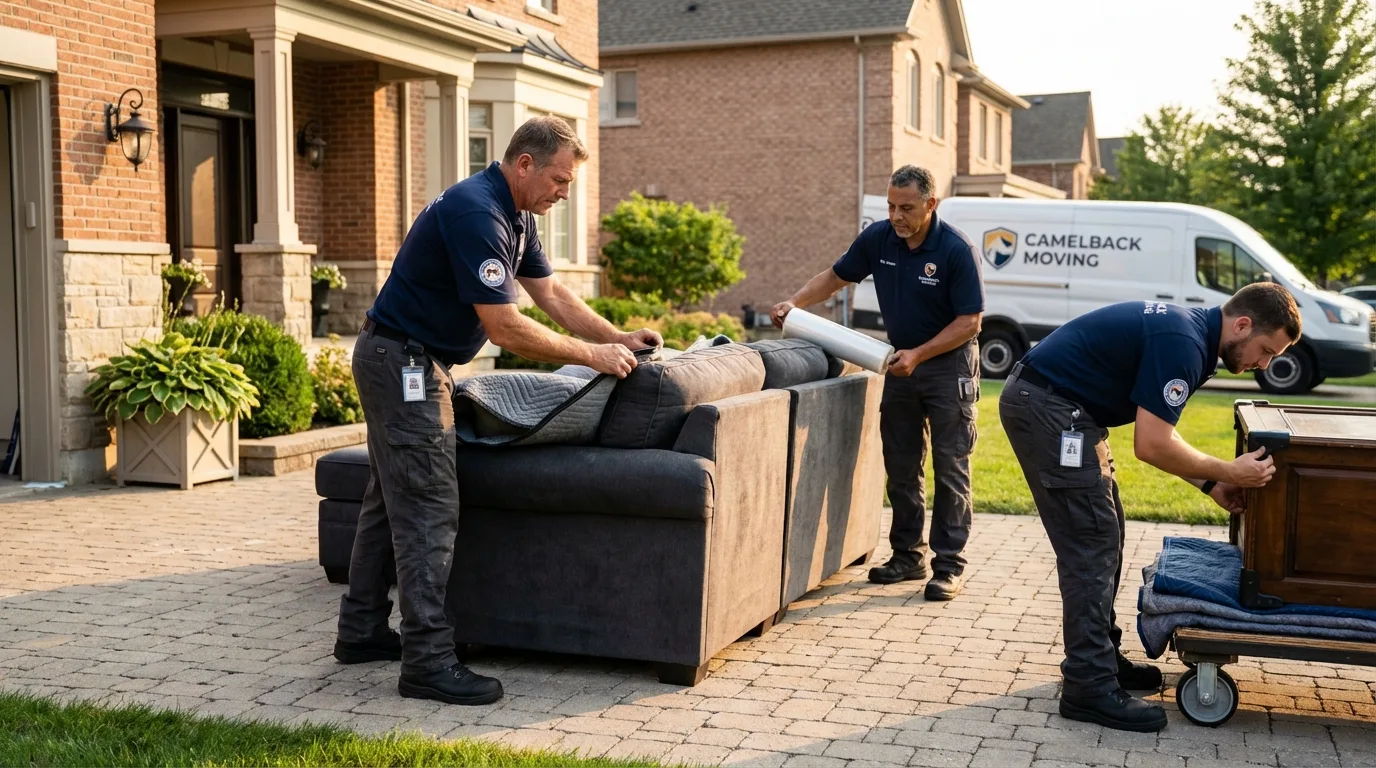 Large estate moving crew wrapping furniture in Seguin, TX