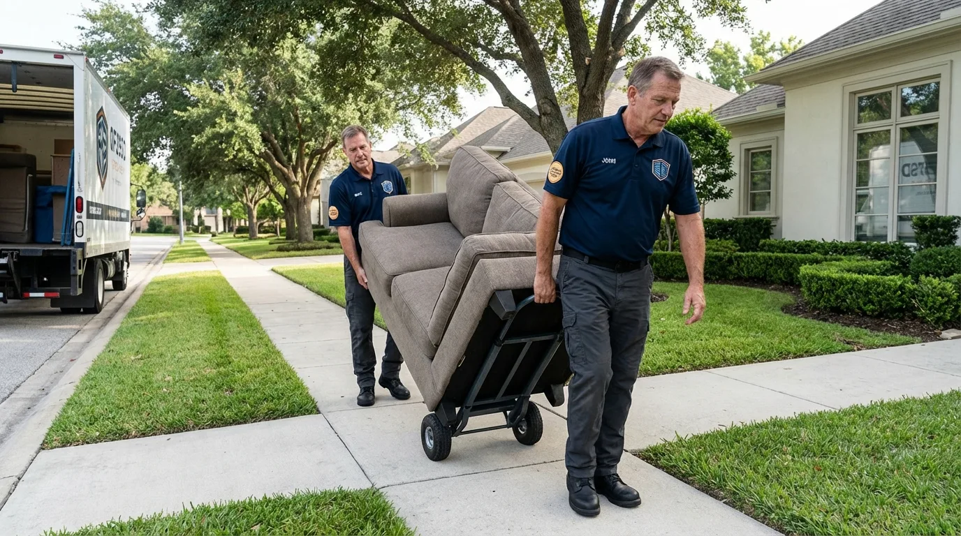 Local residential moving crew loading furniture in Seguin, TX